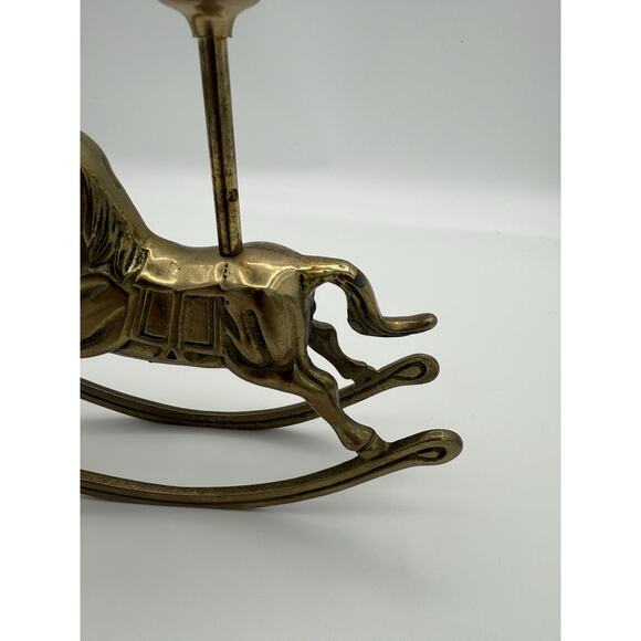 Vintage Brass Rocking Horse Candle Holder 6.7" x 1.6" and 6.7" tall - Picture 3 of 11